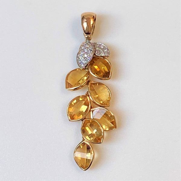 Large 14ct Gold Citrine and Diamond Pendant