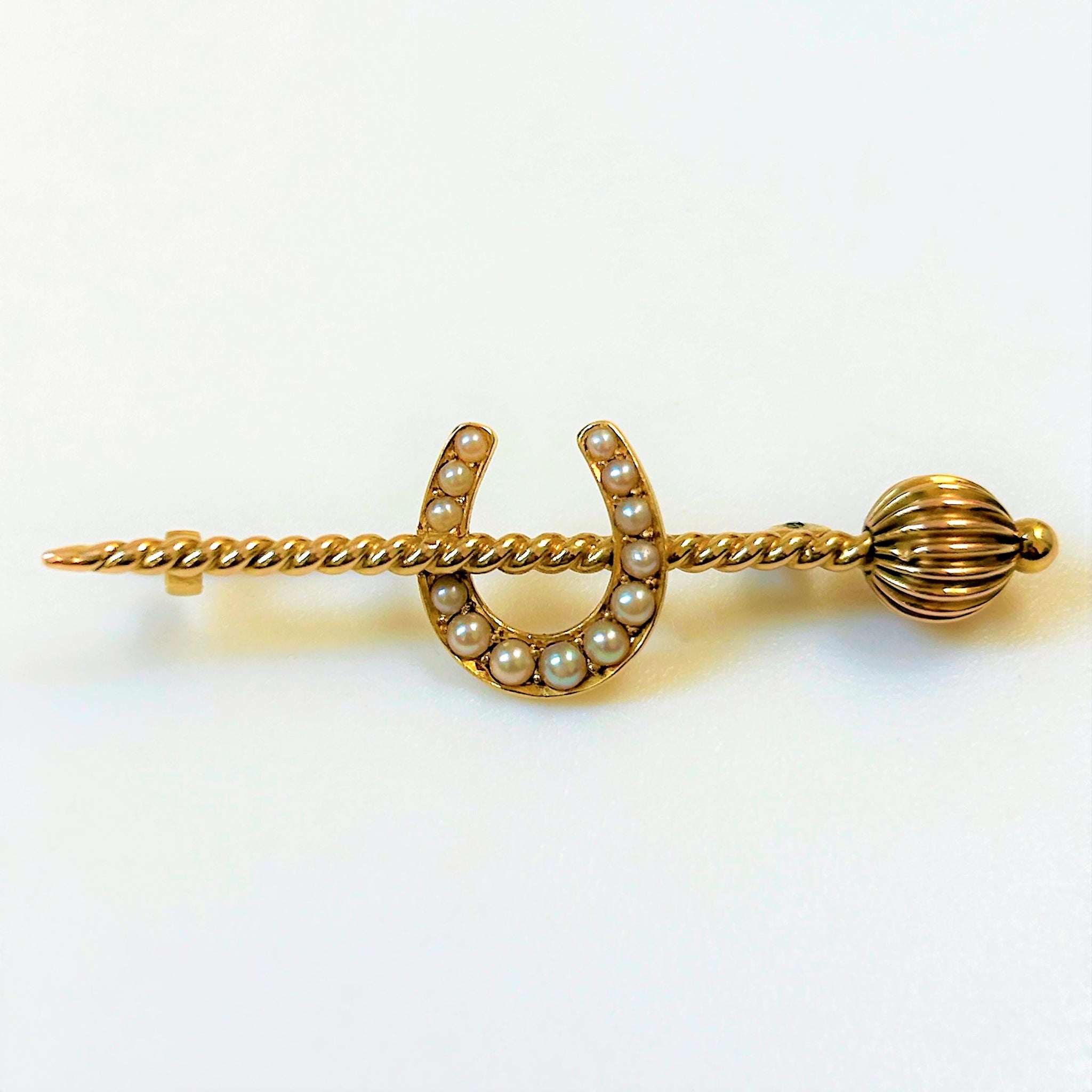 Antique 14ct Gold and Pearl “Lucky Horseshoe” Bar Brooch