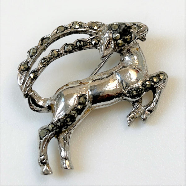 Sterling Silver and Marcasite “Antelope” Brooch