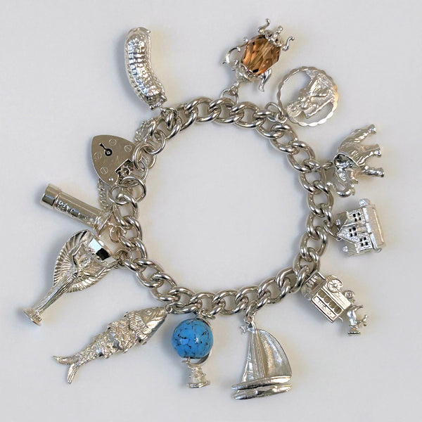 Heavy Vintage Silver Charm Bracelet with Exceptional Charms