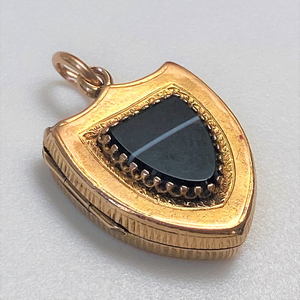 Antique 16ct Gold and Agate Shield-Shaped Locket Pendant