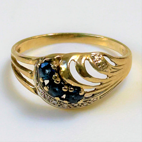 14ct Gold and Blue Sapphire and Diamond Ring