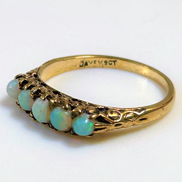 9ct Gold and Opal Semi-Eternity Ring