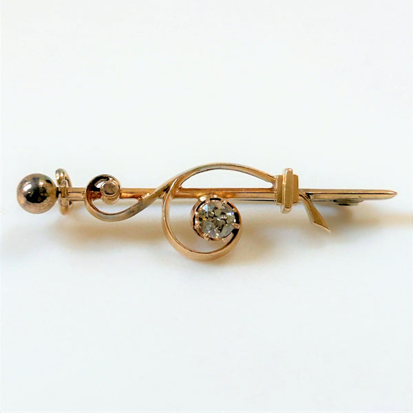 Antique 10ct Gold and Diamond Bar Brooch