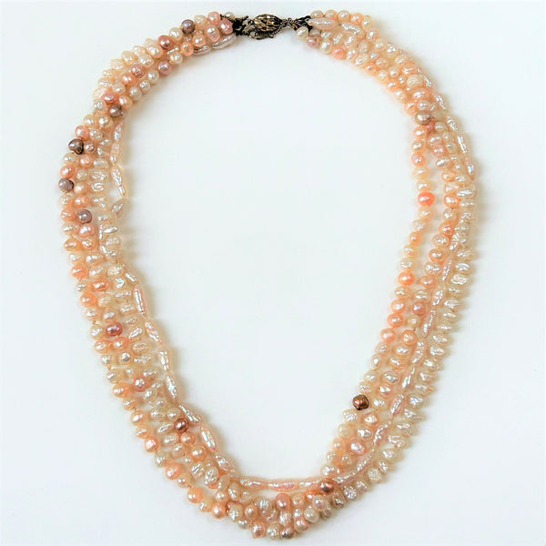 Multistrand Pearl Necklace with Silver Clasp