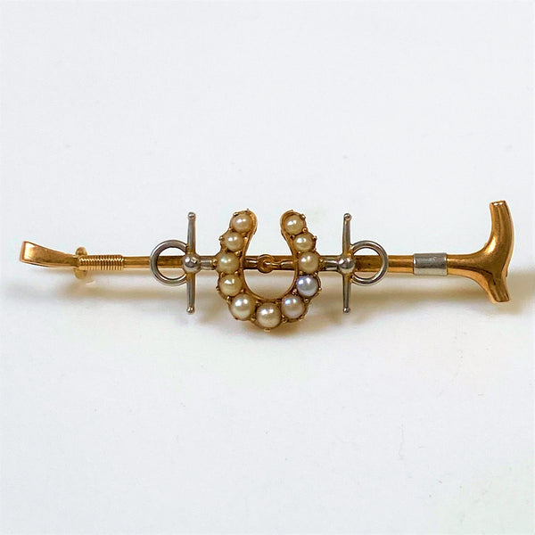 Antique 15ct Two-Colour Gold and Pearl Bar-Brooch