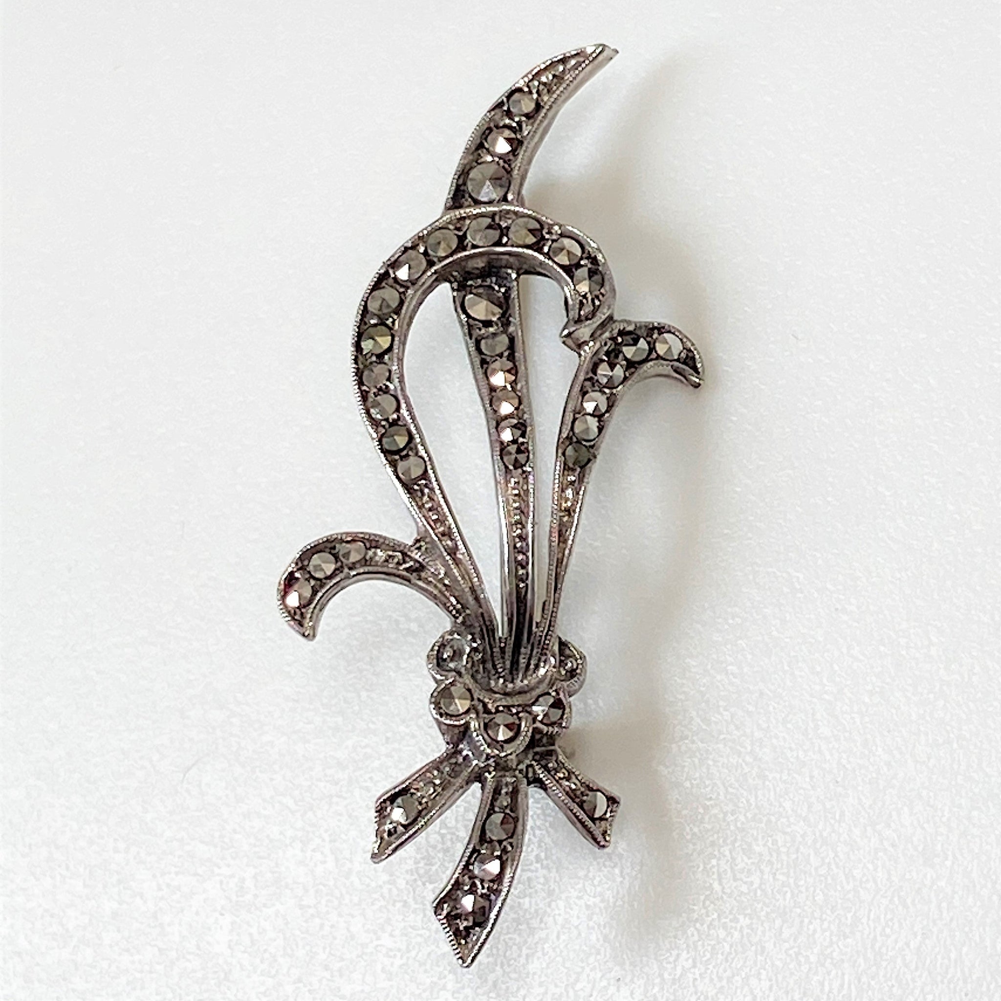 Vintage White Metal and Marcasite Brooch