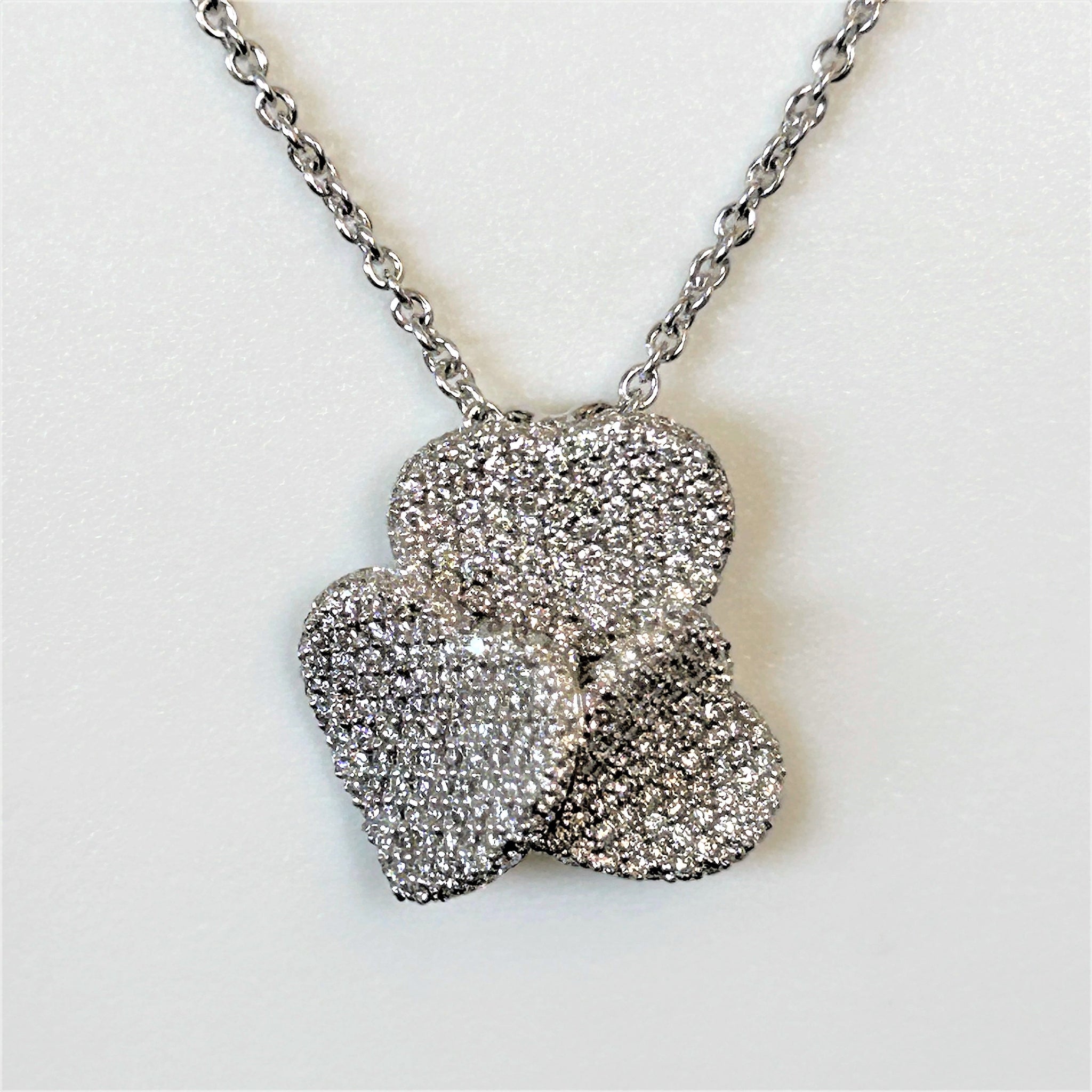 18ct White Gold and Triple Heart Diamond Necklace