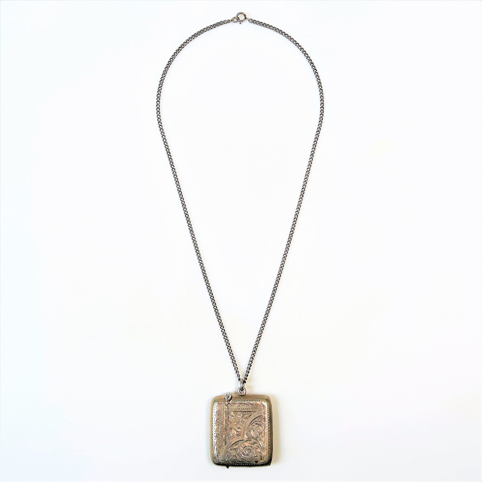 Antique Sterling Silver Vesta Case on Chain Necklace