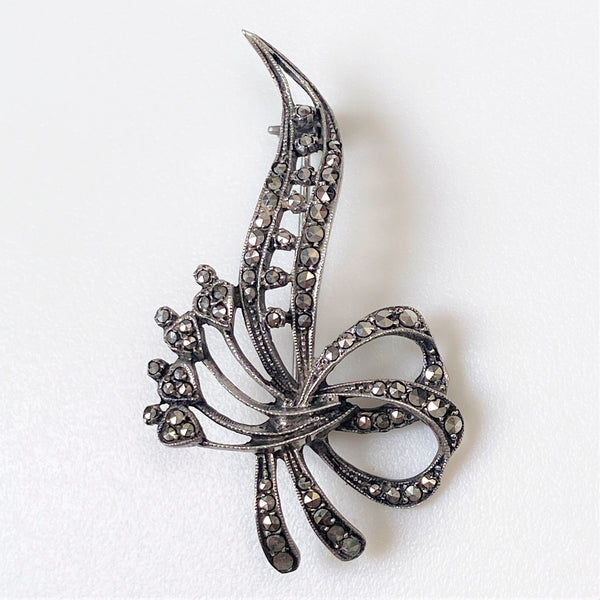 Vintage Silver and Marcasite Flower Spray Brooch