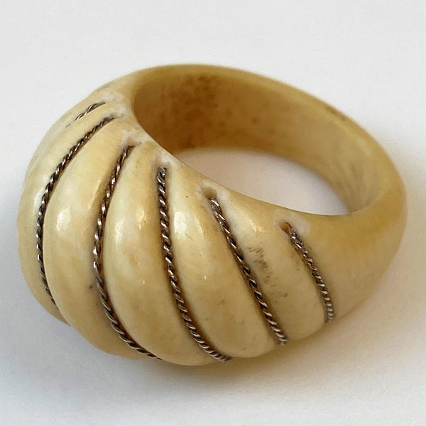 Vintage Carved Ring with Silver Detail