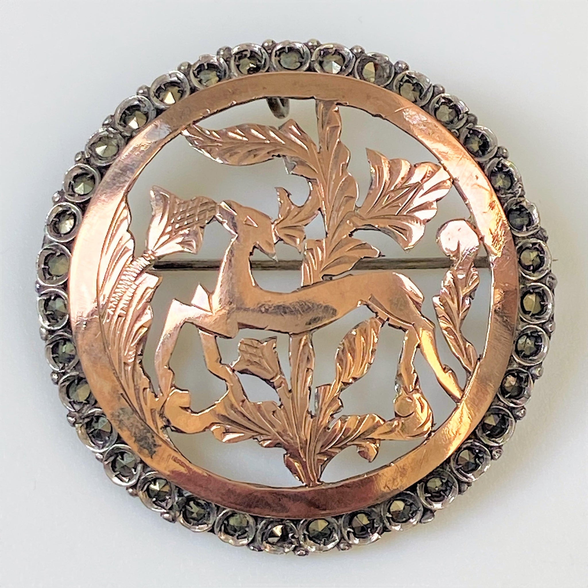 Vintage Silver and Gilded “Faun among Flowers” Brooch