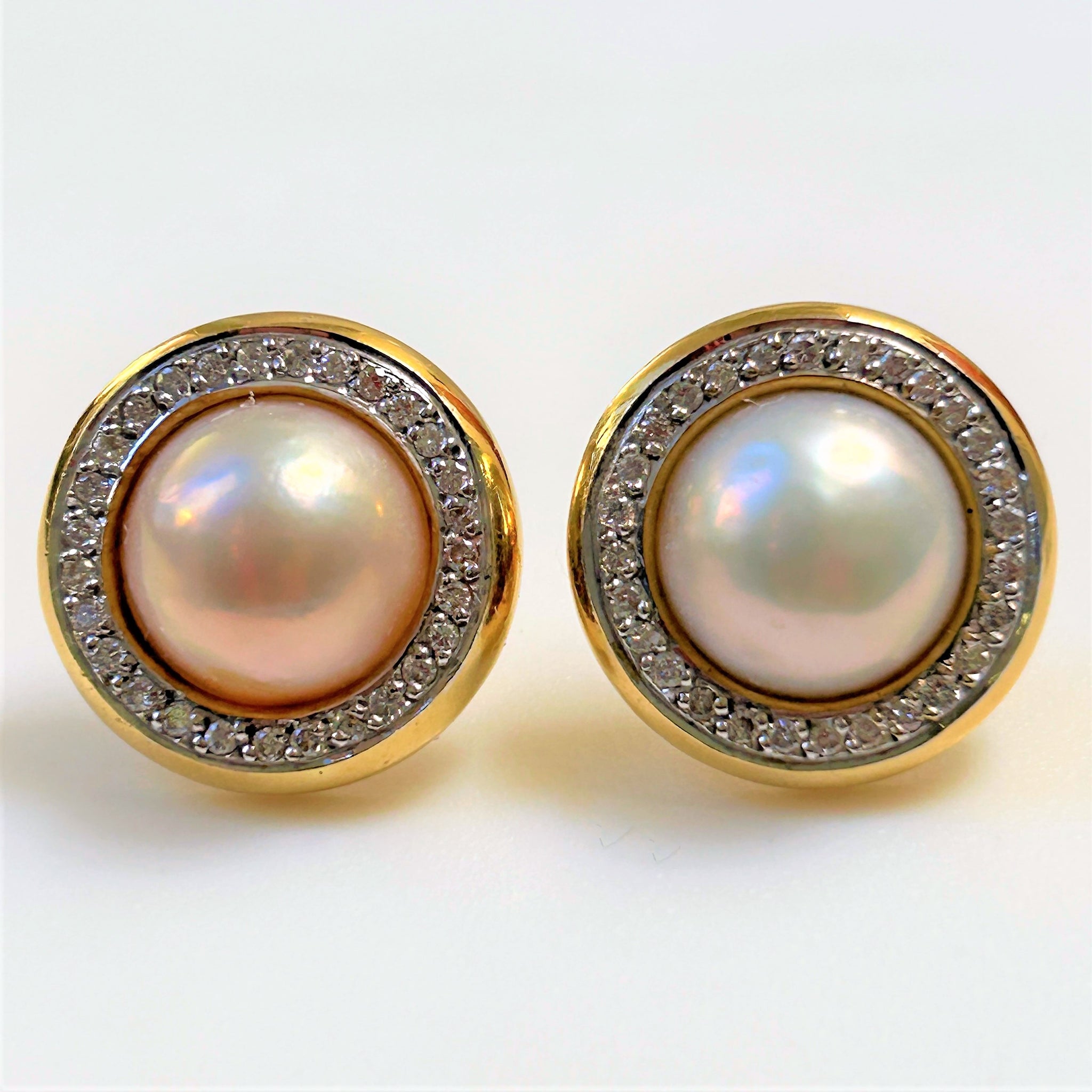 Large 18ct Gold, Diamond and Mabe Pearl Earrings
