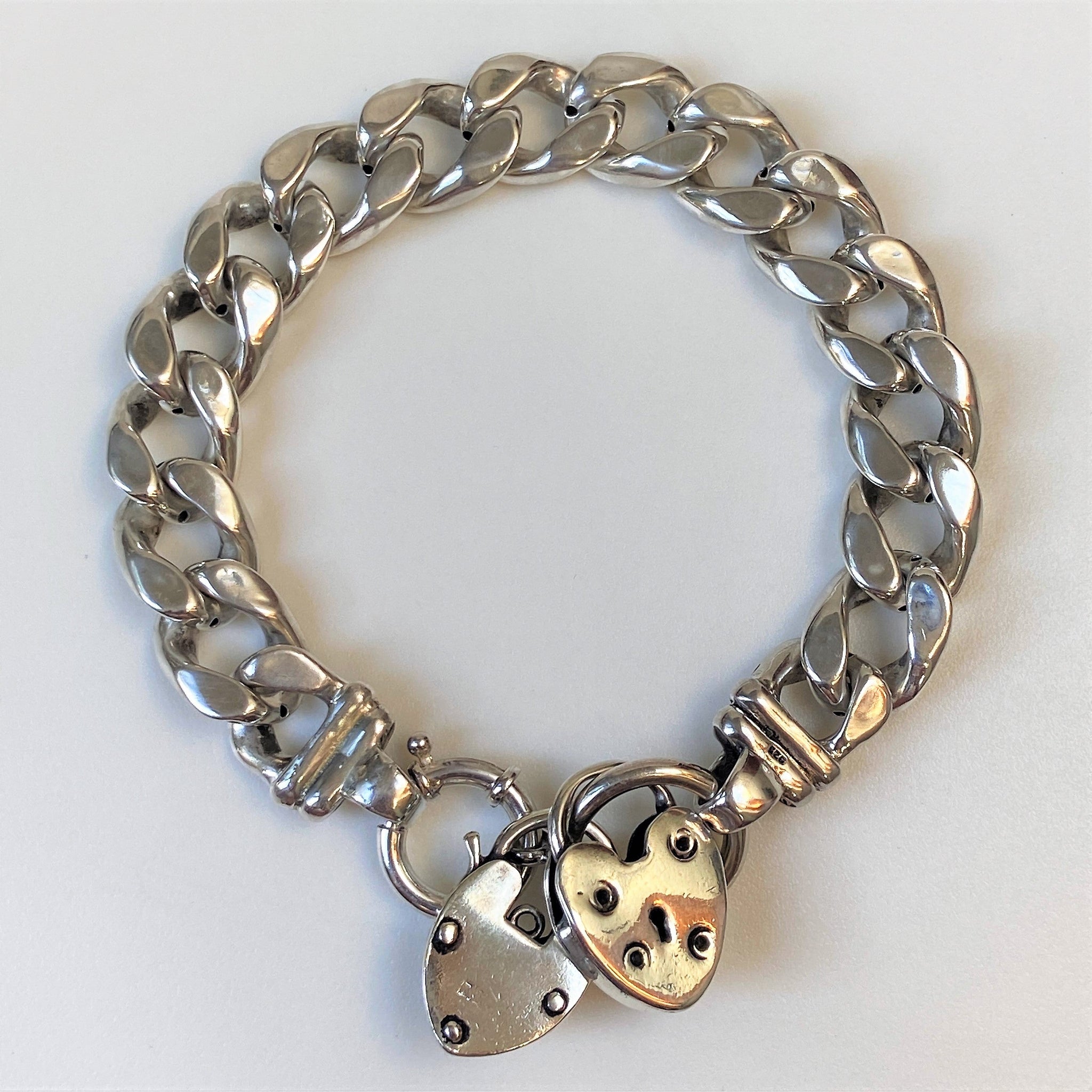 Chunky Sterling Silver Bracelet with Padlock Pendants