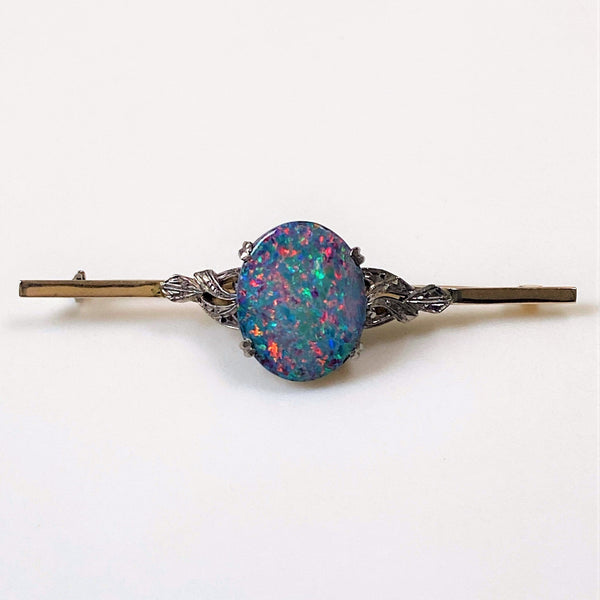 Antique 18ct Yellow and White Gold, and Opal Bar-Brooch