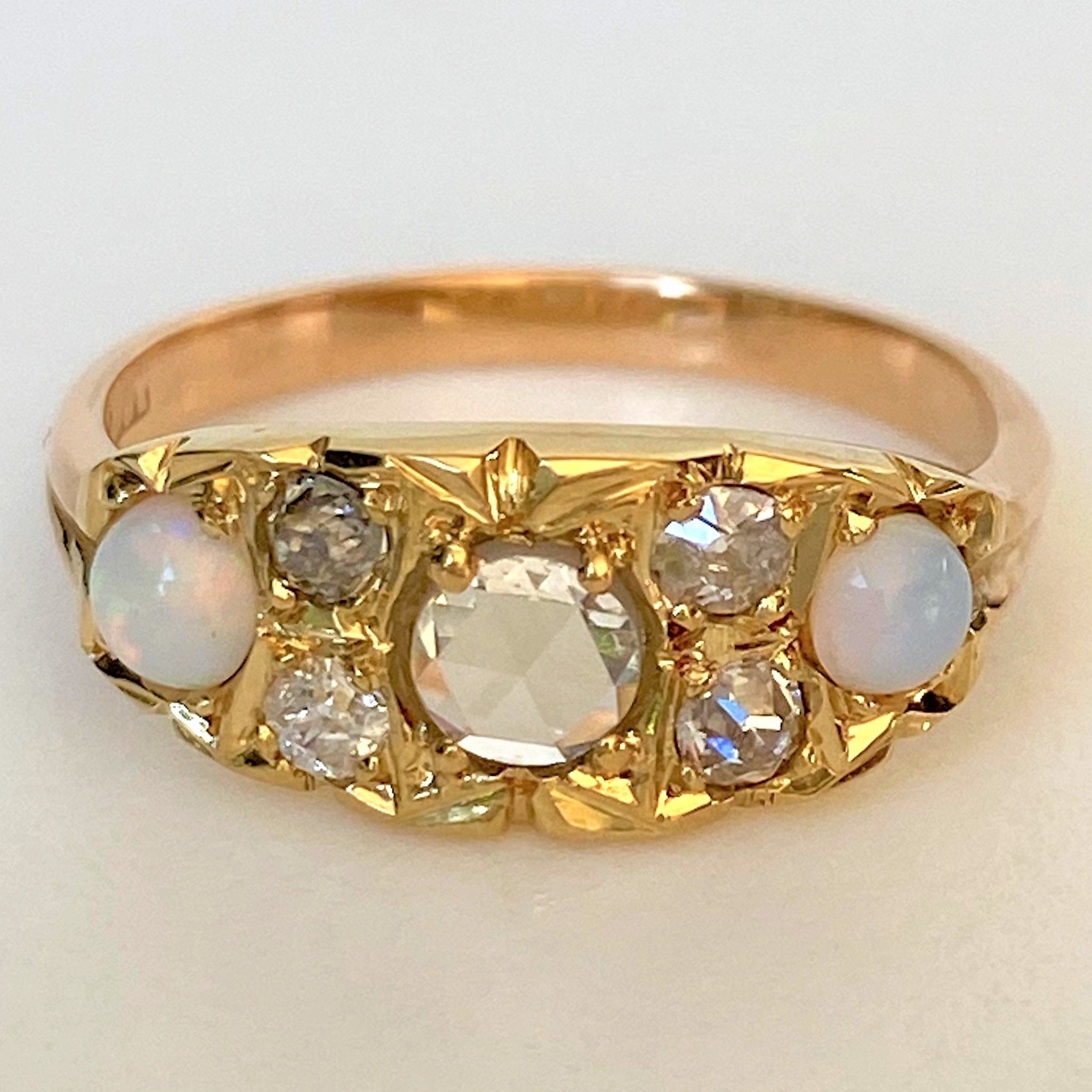 Antique 18ct Yellow Gold Opal and Diamond Ring
