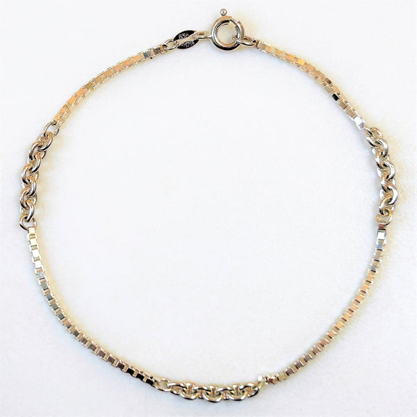 Silver Box and Cable Chain Bracelet