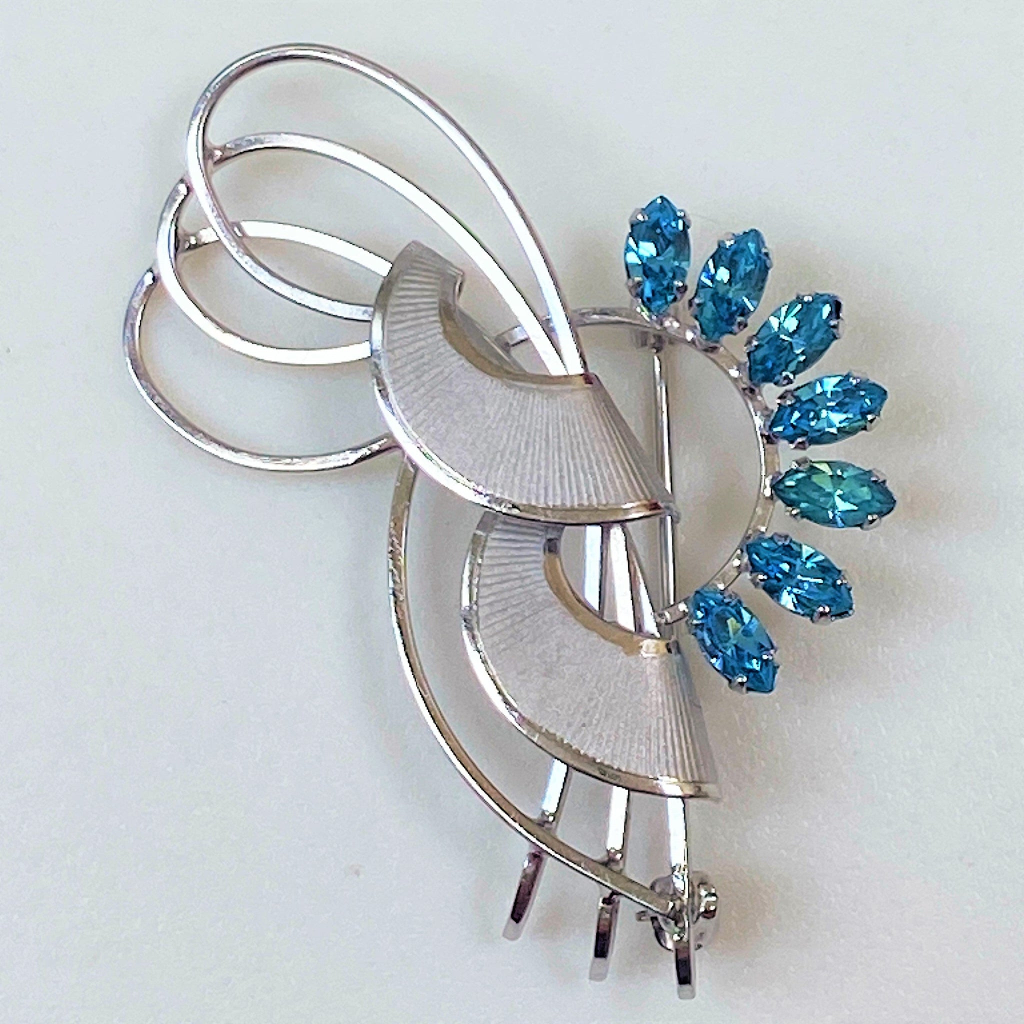 Mid-20th Century Silver and Rhinestone Brooch by Curtis, USA