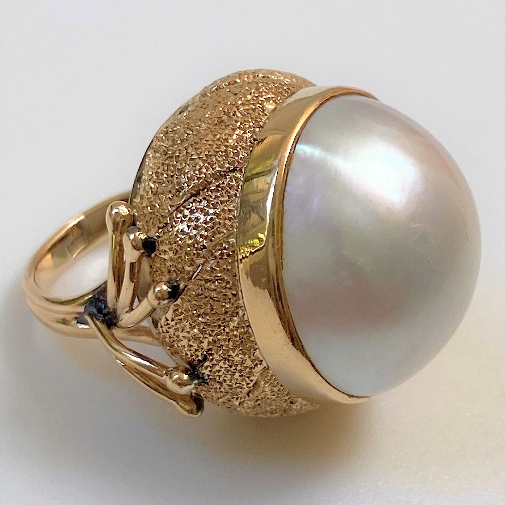Large 14ct Gold and Mabe Pearl Dress Ring by Guy Traest