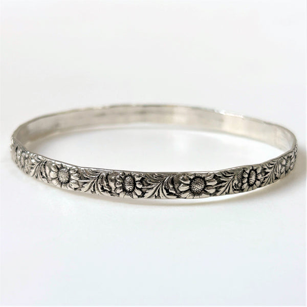 Vintage Sterling Silver “Sunflower” Bangle Bracelet