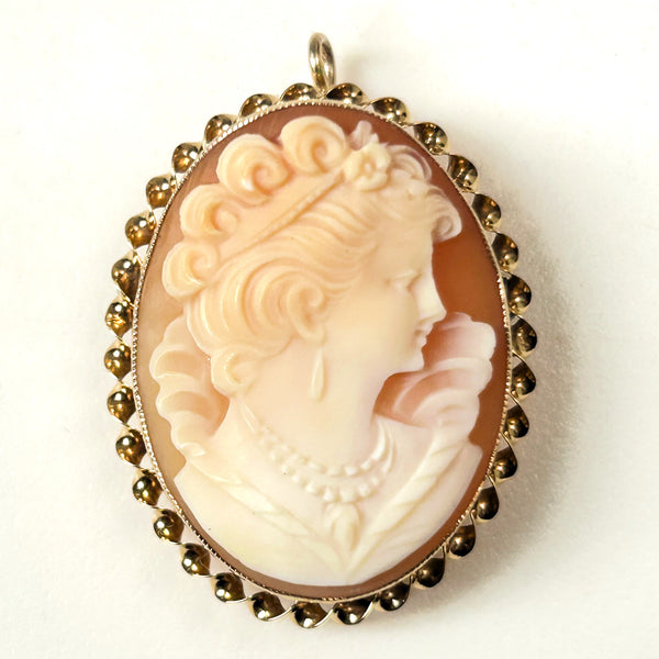 Vintage 9ct Gold and Shell Cameo Pendant Brooch