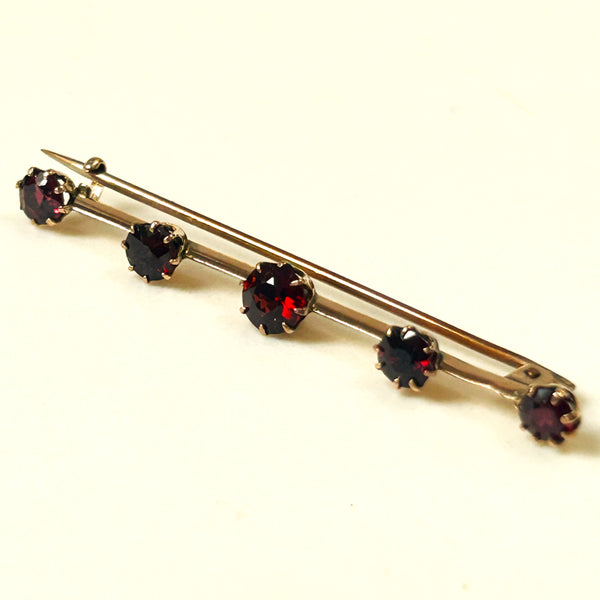 Antique 9ct Gold and Garnet Bar Brooch