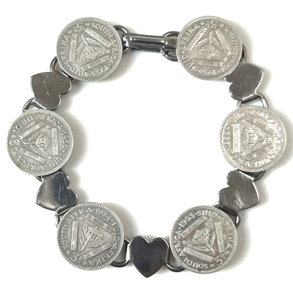 White Metal and Silver “South African Tickey” Bracelet