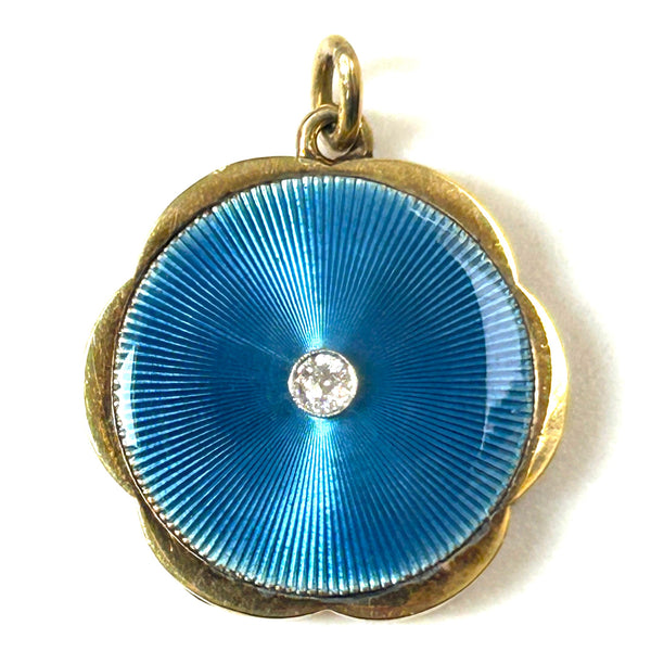 14ct Gold, Diamond and Guilloche Enamel Locket Pendant