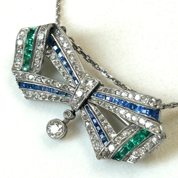 Art Deco Platinum and Precious Gemstone Necklace