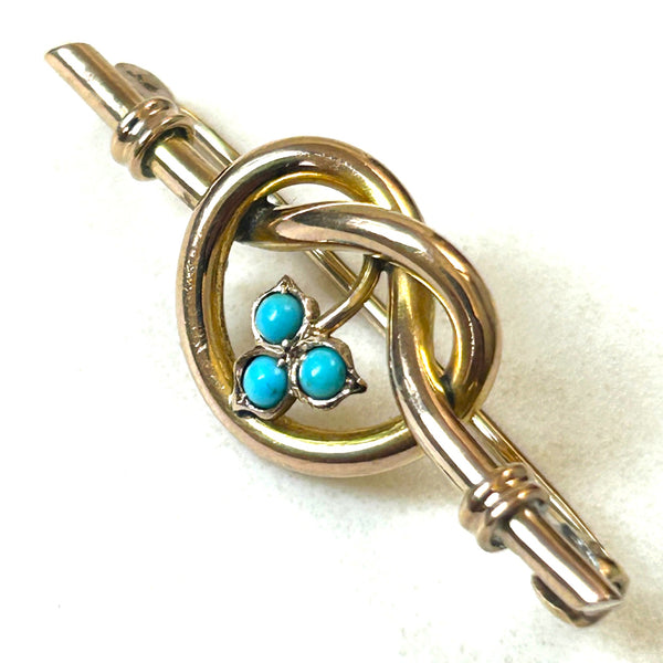 Antique 9ct Gold and Turquoise “Knot” Bar Brooch
