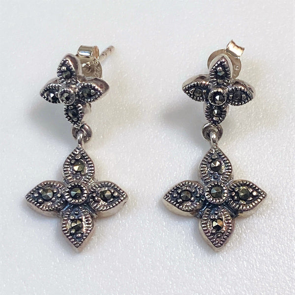Sterling Silver and Marcasite Drop Earrings