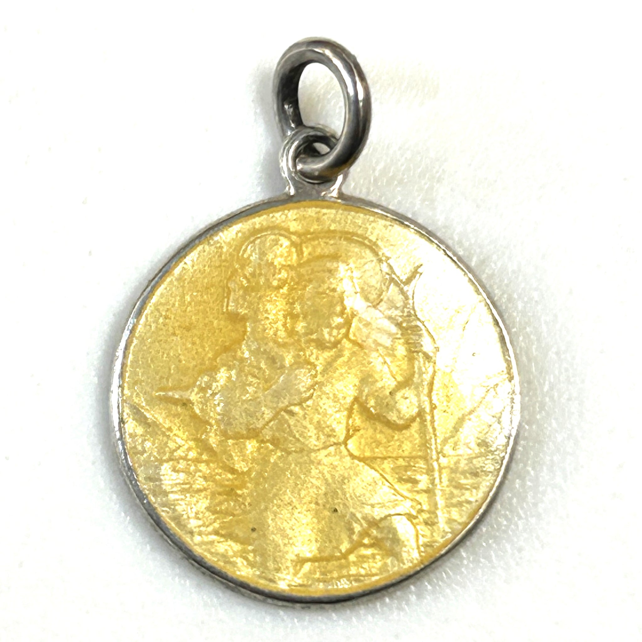 Miniature Silver and Yellow Enamel “St Christopher” Pendant
