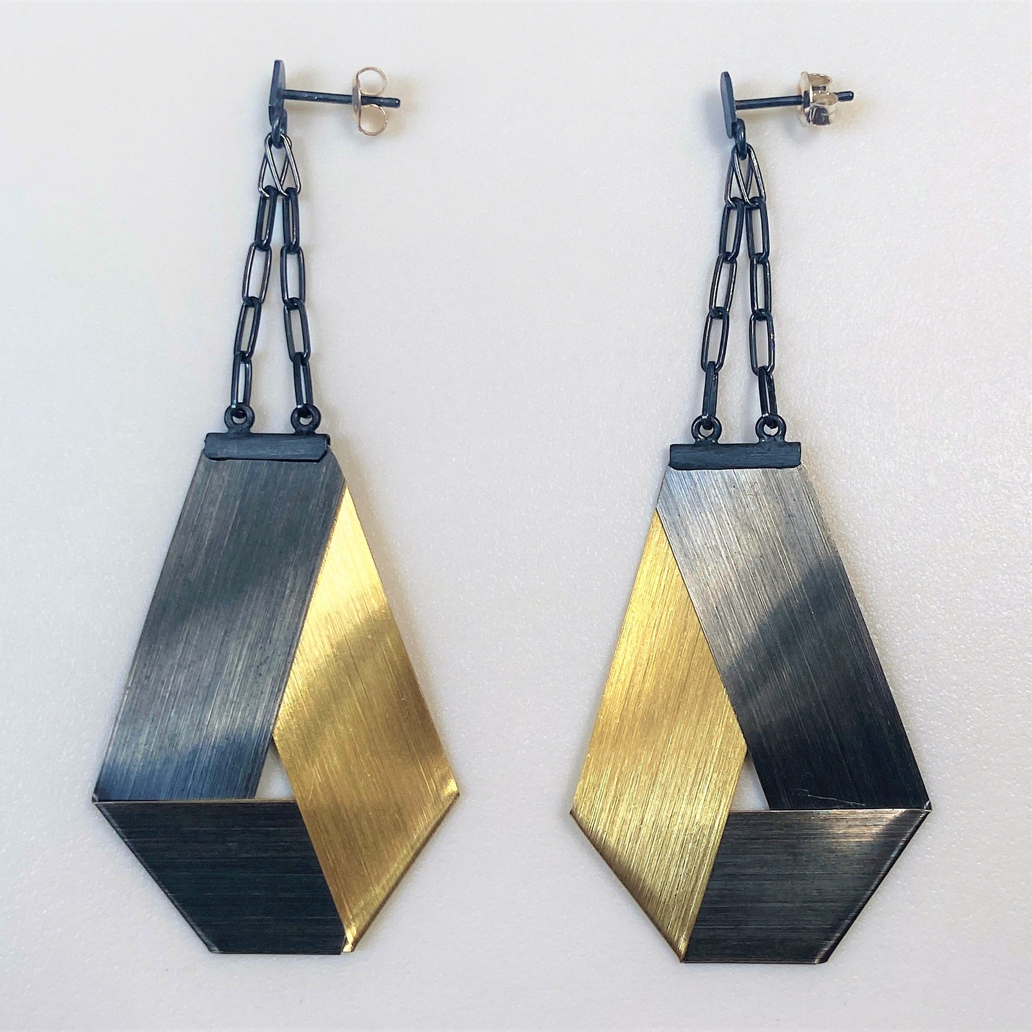 Wyganowski, Poland, Oxidised and Gold-plated Silver Earrings