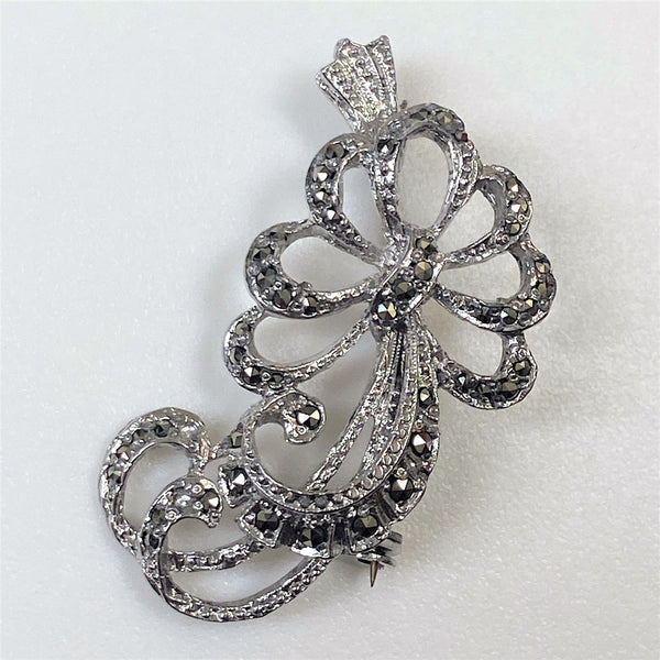 Vintage White Metal and Marcasite “Flower” Brooch