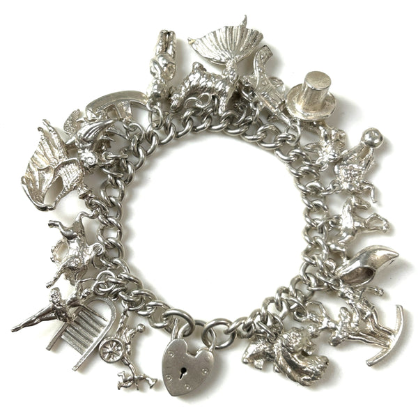 Vintage Silver Charm Bracelet with 22 Charms