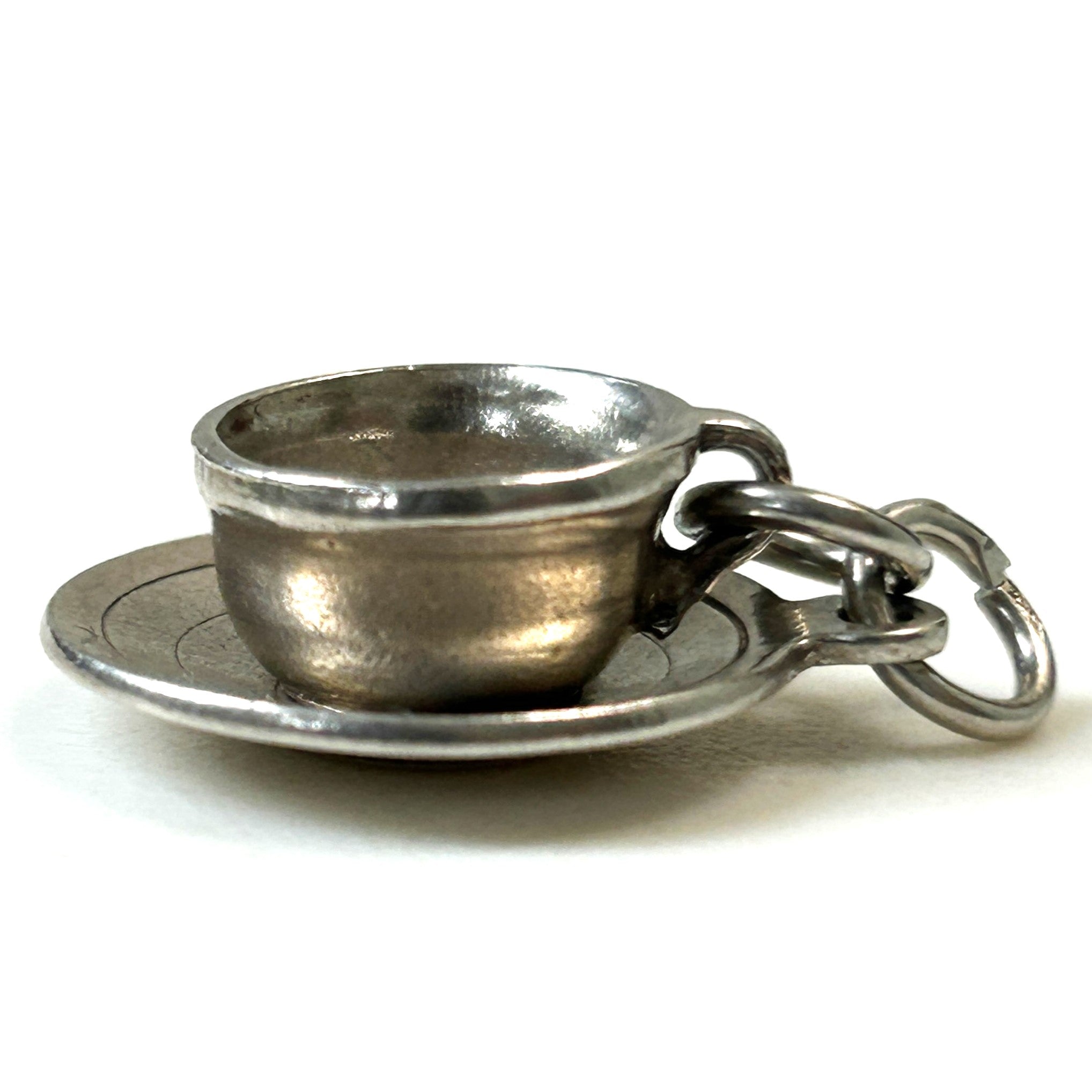 Miniature Silver “Cup and Saucer” Charm Pendant