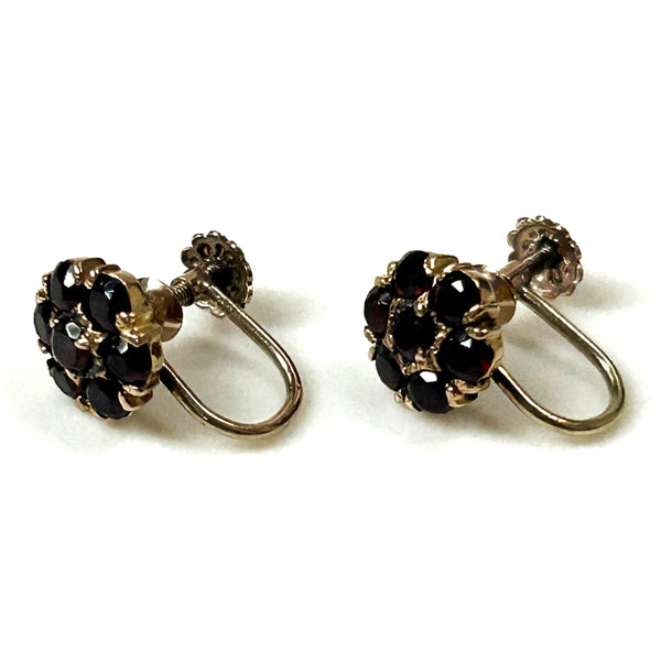 Vintage 9ct Gold and Garnet “Floriate” Screw-on Earrings