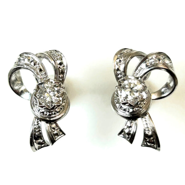 Vintage 18ct White Gold and Diamond "Ribbons" Stud Earrings
