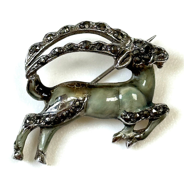 Vintage White Metal and Marcasite Gazelle Brooch