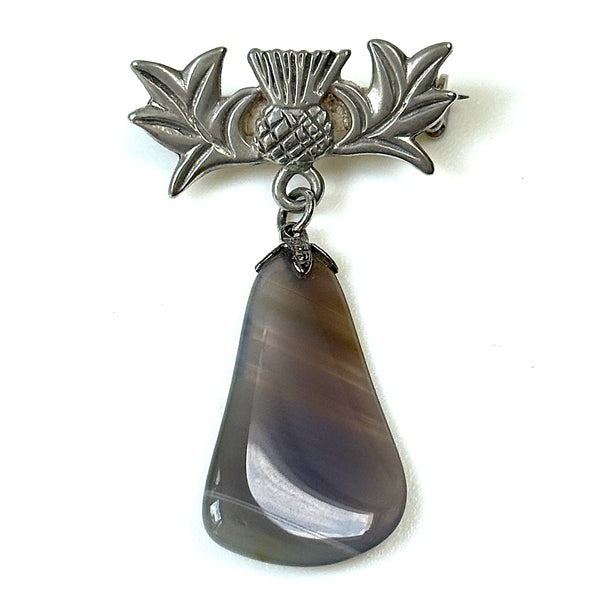 Scottish Sterling Silver and Agate “Thistle” Brooch