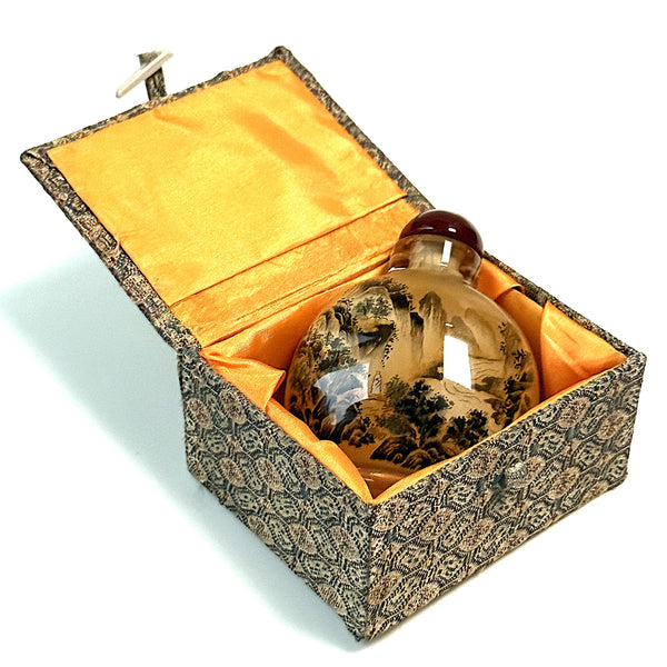 Cased Chinese Inside-Painted Glass Snuff Bottle