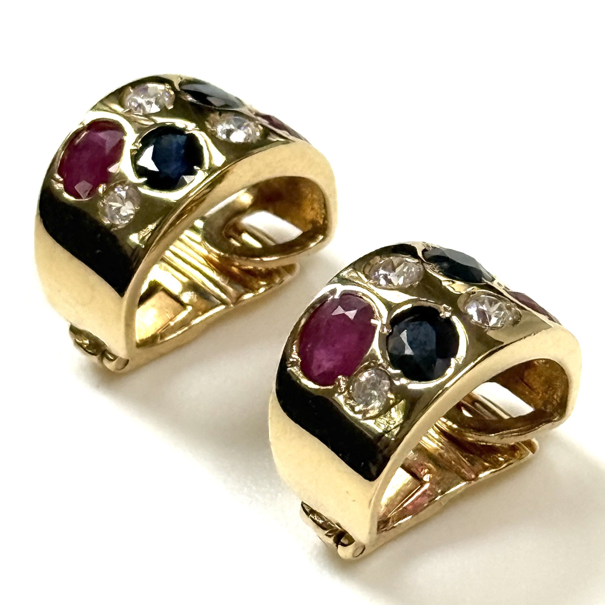 18ct Gold and Gemstone Clip-On Huggie Earrings