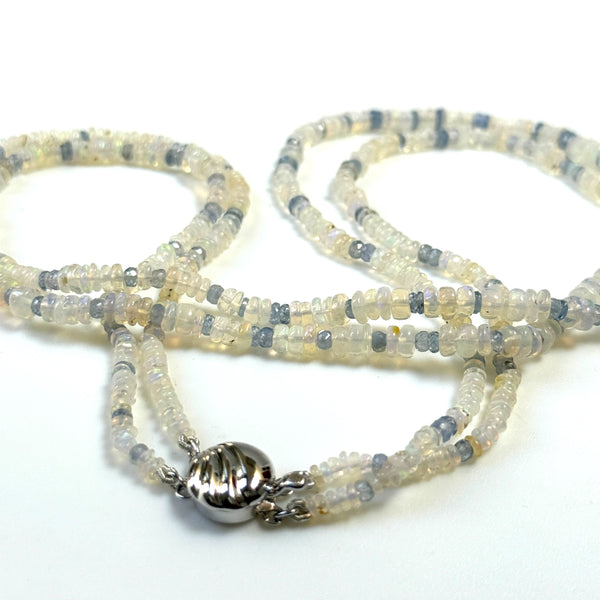 Double-Strand Silver, Opal and Sapphire Bead Necklace