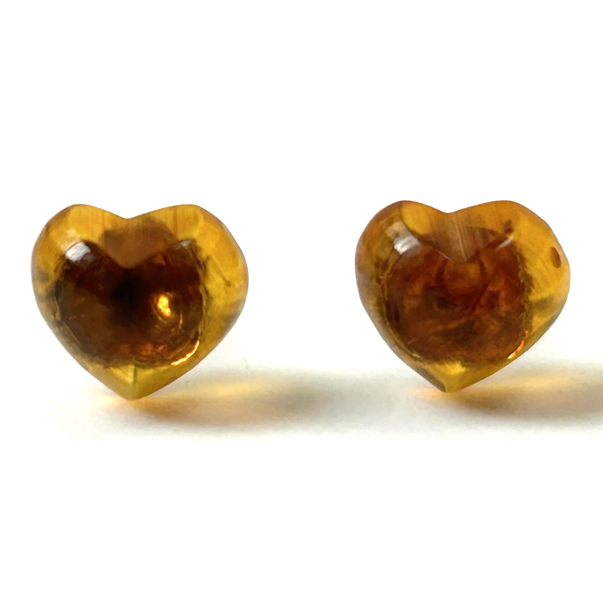 Small Sterling Silver and Amber “Heart” Stud Earrings