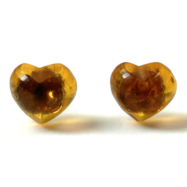 Small Sterling Silver and Amber “Heart” Stud Earrings