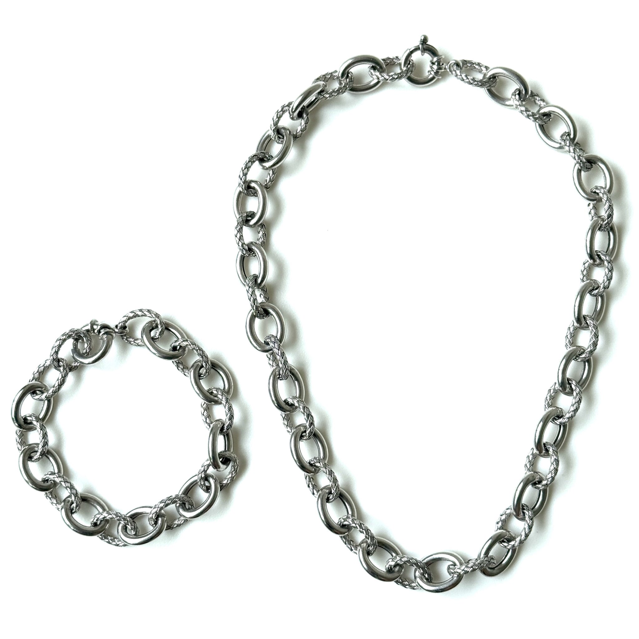 Versatile Sterling Silver Cable-Link Necklace and Bracelet Set
