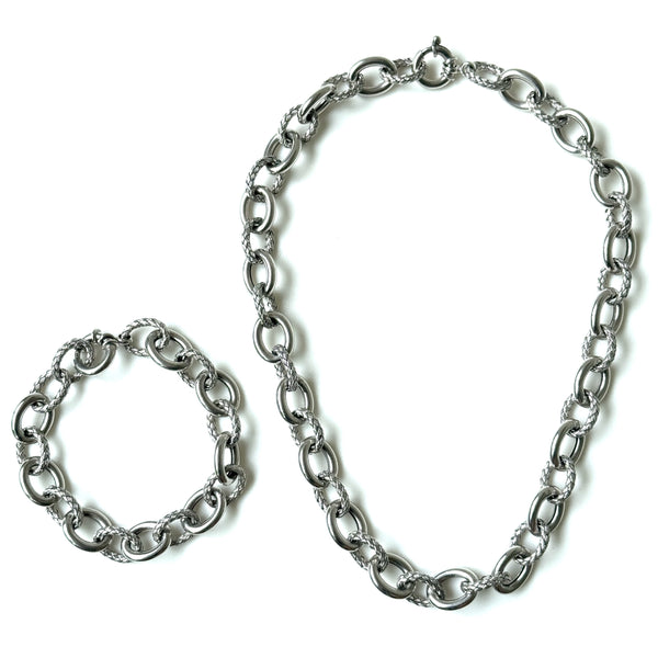 Versatile Sterling Silver Cable-Link Necklace and Bracelet Set