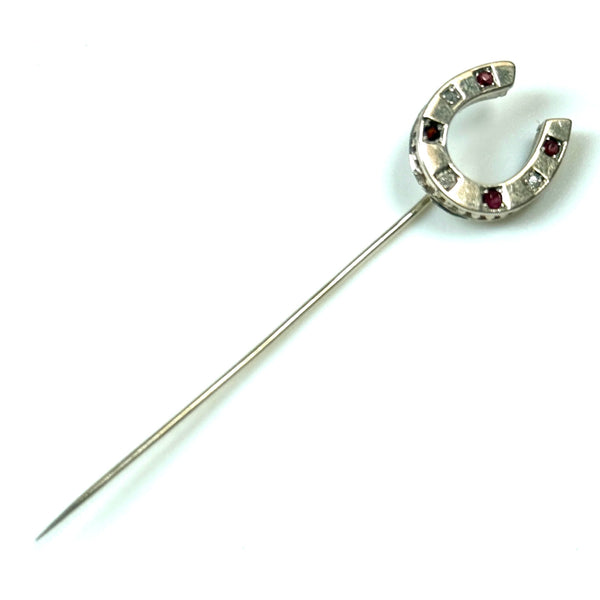 Antique Diamond and Ruby “Good Luck Horseshoe” Stick Pin