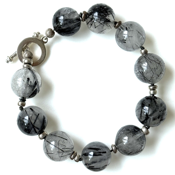 Rutilated Quartz and Sterling Silver Bracelet
