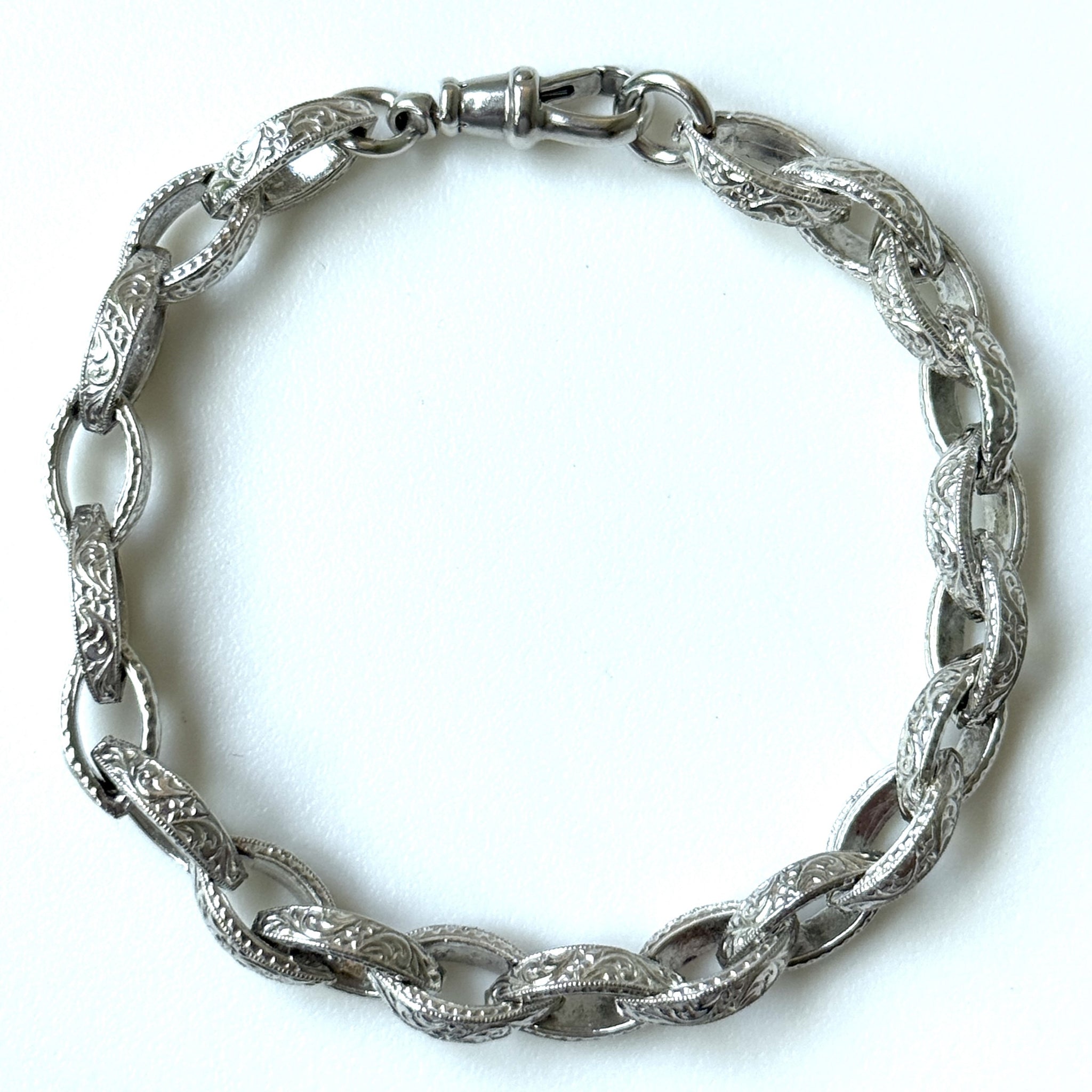 Sterling Silver Engraved Marquise-Link Bracelet